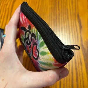 Tie-Dye Zipper Pouch with Peace and Heart Symbols
